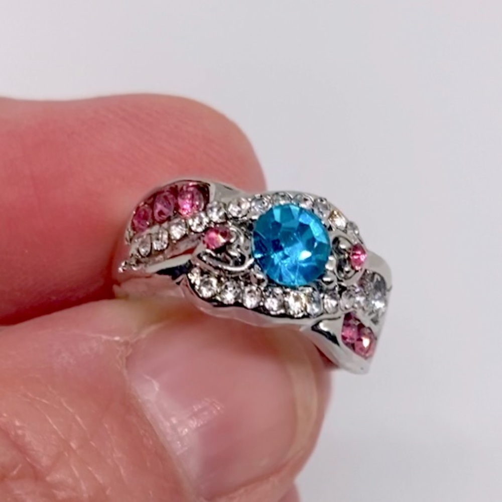 New Blue & Silver Tone Ring Size 5